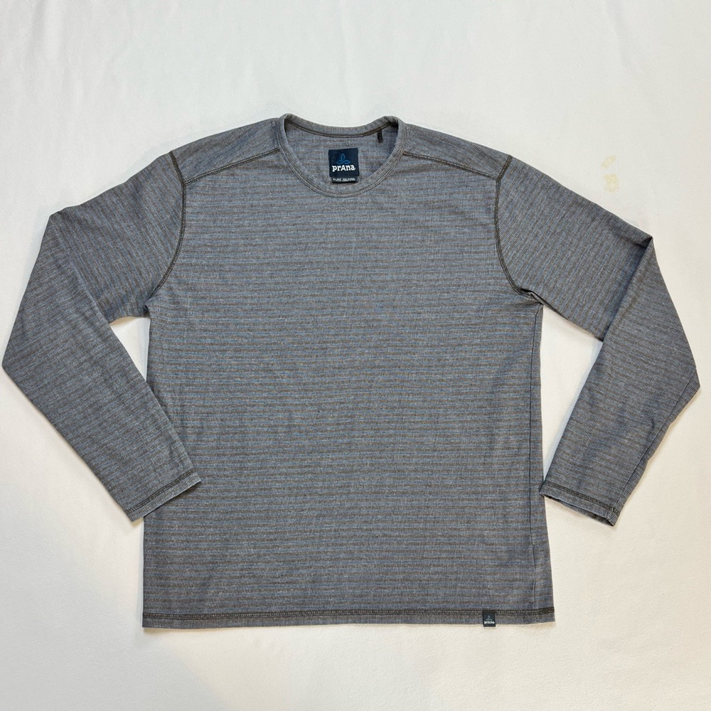 Extra large prANa men’s Keller striped crewneck longsleeve gray and blue shirt
